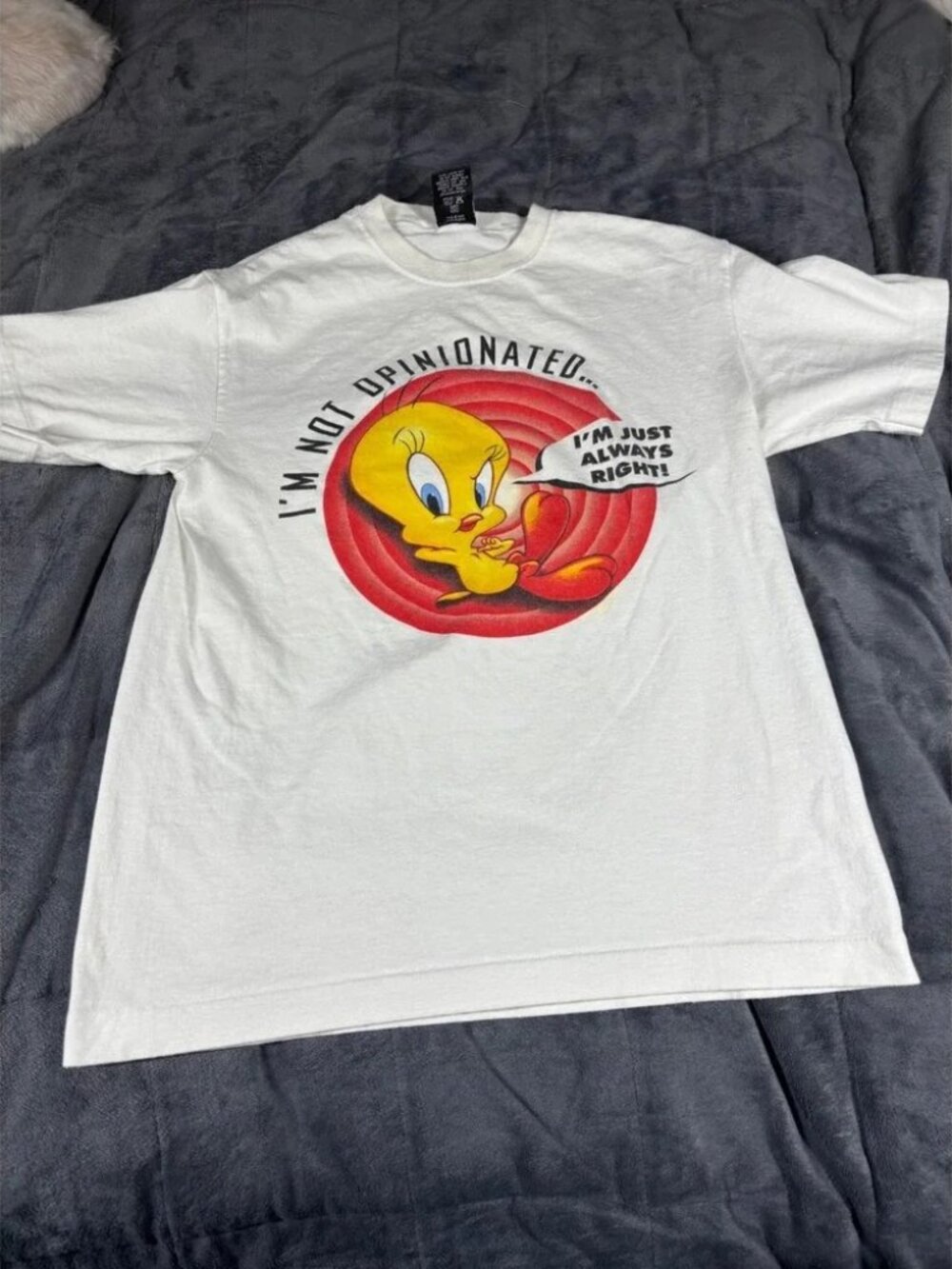 Vintage 1996 Warner Bros Tweety Bird Shirt White Mens Medium Made in USA Graphic